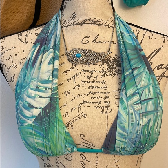 Bambu | Teal and Leaf Print Bikini Set Size Medium - Picture 2 of 8